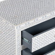 Bone Inlay Large 3 Drawer Bedside Table - Grey Geometric - Abacus and Hunt