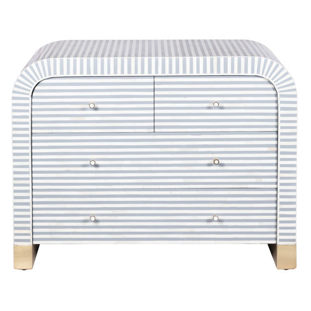 Bone Inlay 4 Drawer Chest of Drawers - Waterfall / Curved - Grey Stripe