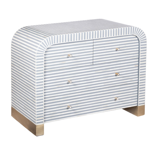 Bone Inlay 4 Drawer Chest of Drawers - Waterfall / Curved - Grey Stripe