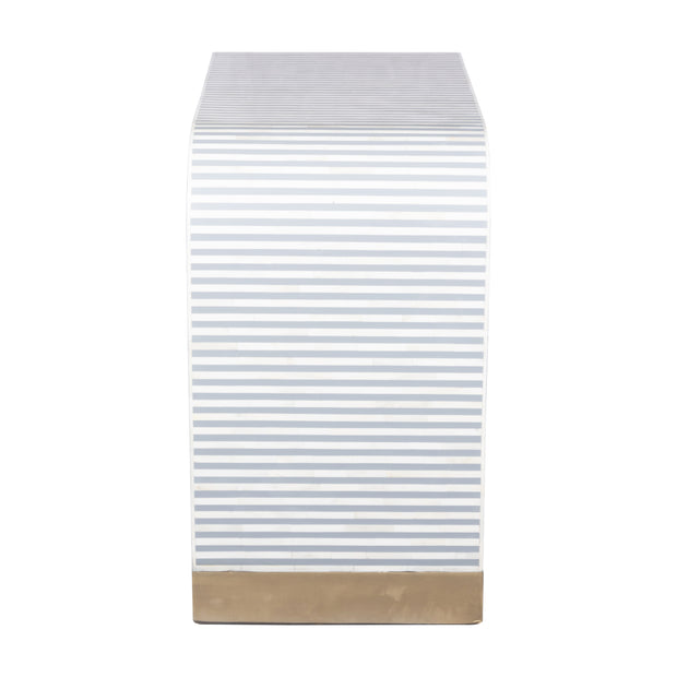 Bone Inlay 4 Drawer Chest of Drawers - Waterfall / Curved - Grey Stripe
