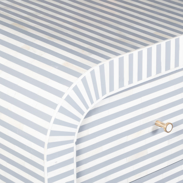 Bone Inlay 4 Drawer Chest of Drawers - Waterfall / Curved - Grey Stripe