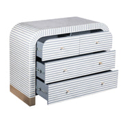 Bone Inlay 4 Drawer Chest of Drawers - Waterfall / Curved - Grey Stripe