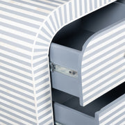 Bone Inlay 4 Drawer Chest of Drawers - Waterfall / Curved - Grey Stripe