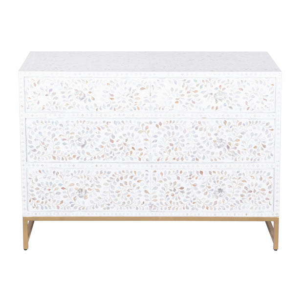 Mother of Pearl Inlay 3 Drawer Chest of Drawers - White Floral