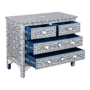Bone Inlay 4 Drawer Chest of Drawers - Navy Blue Floral