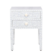 Bone Inlay Bedside, with 2 Drawers - Grey Floral - Abacus and Hunt