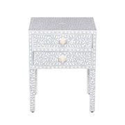 Bone Inlay Bedside, with 2 Drawers - Grey Floral - Abacus and Hunt