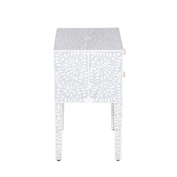 Bone Inlay Bedside, with 2 Drawers - Grey Floral - Abacus and Hunt