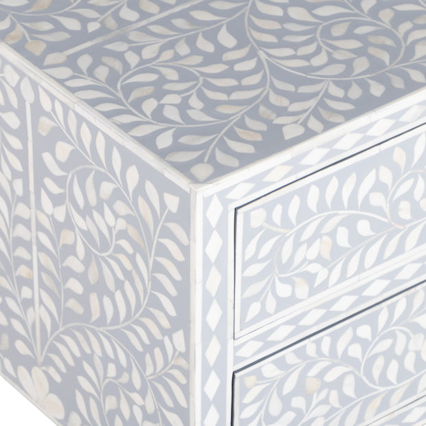 Bone Inlay Bedside, with 2 Drawers - Grey Floral - Abacus and Hunt