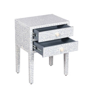Bone Inlay Bedside, with 2 Drawers - Grey Floral - Abacus and Hunt