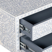 Bone Inlay Bedside, with 2 Drawers - Grey Floral - Abacus and Hunt