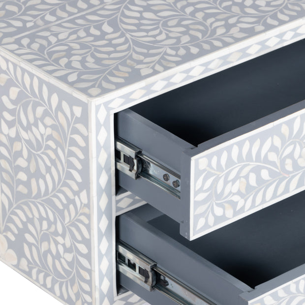 Bone Inlay Bedside, with 2 Drawers - Grey Floral - Abacus and Hunt