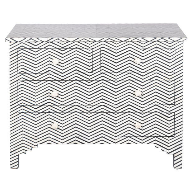 Bone Inlay 4 Drawer Chest of Drawers - Black Thin Zig Zag