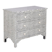 Bone Inlay 4 Drawer Chest of Drawers - Black Thin Zig Zag