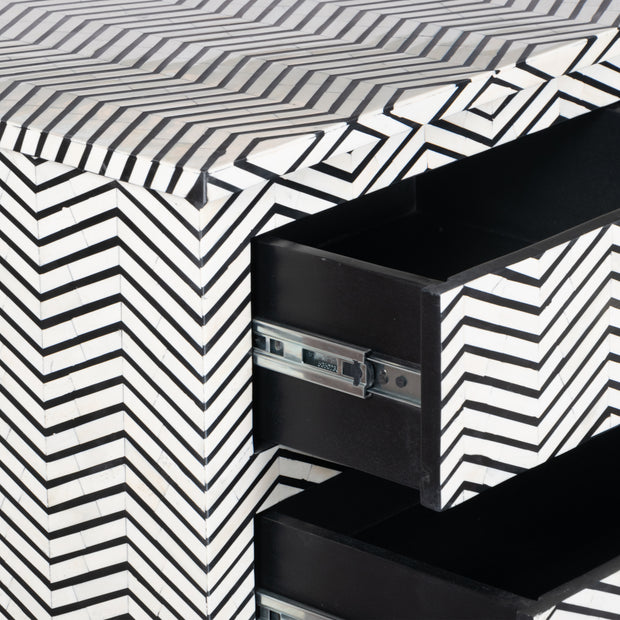 Bone Inlay 4 Drawer Chest of Drawers - Black Thin Zig Zag