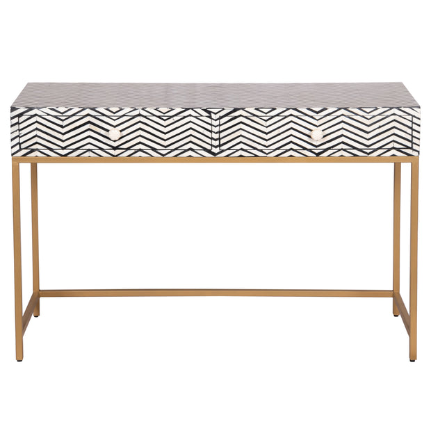 Bone Inlay 2 Drawer Hall Table - Black Zig Zag (Gold Frame)