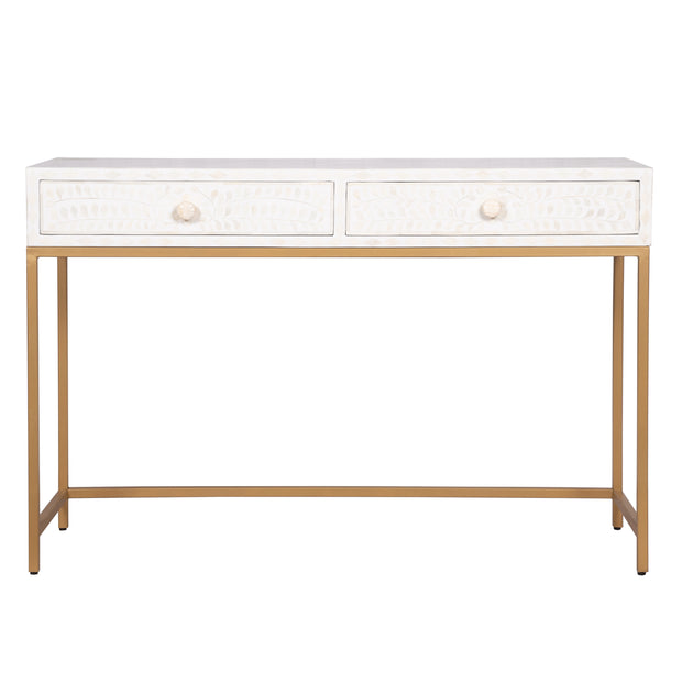Bone Inlay 2 Drawer Hall Table - White Floral