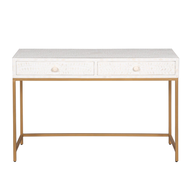 Bone Inlay 2 Drawer Hall Table - White Floral