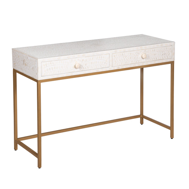 Bone Inlay 2 Drawer Hall Table - White Floral