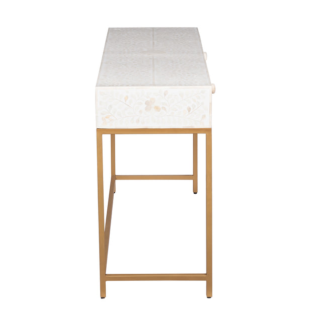 Bone Inlay 2 Drawer Hall Table - White Floral