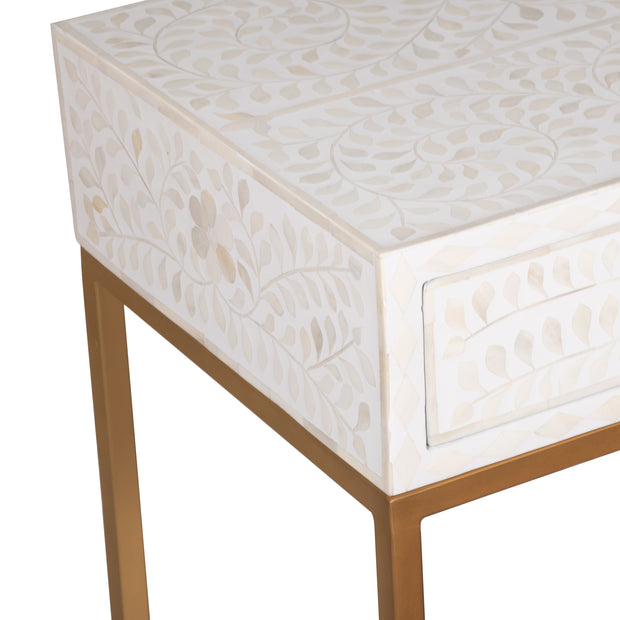 Bone Inlay 2 Drawer Hall Table - White Floral