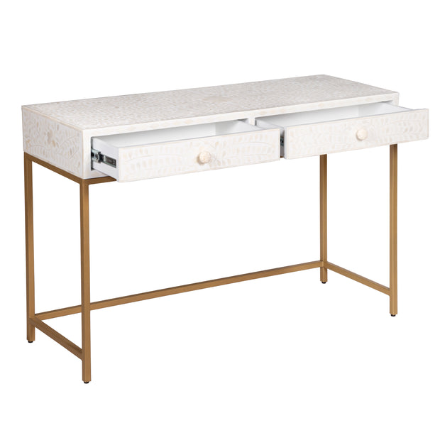 Bone Inlay 2 Drawer Hall Table - White Floral