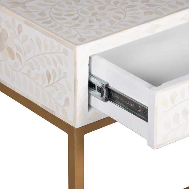Bone Inlay 2 Drawer Hall Table - White Floral
