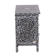 Mother of Pearl Inlay, 3 Drawer Bedside Table, Floral Black (Large)