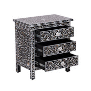 Mother of Pearl Inlay, 3 Drawer Bedside Table, Floral Black (Large)