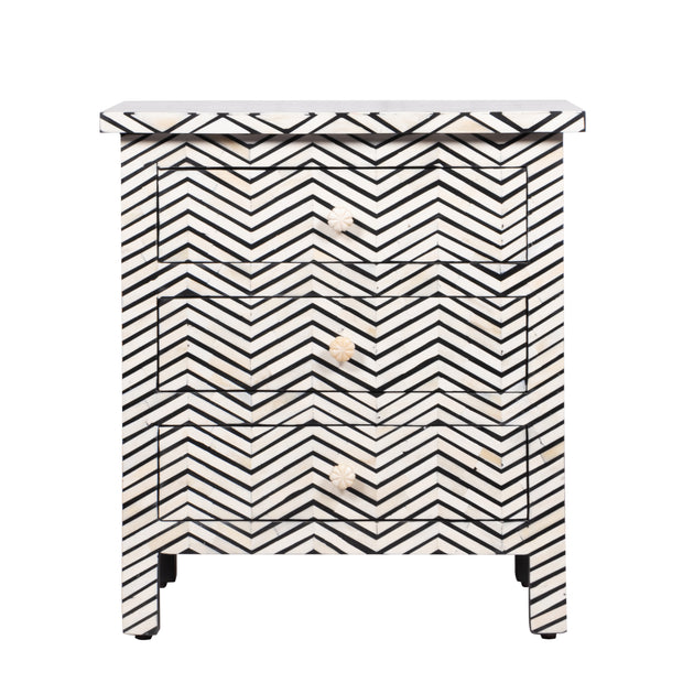 Bone Inlay Large 3 Drawer Bedside - Thin Zig Zag - Abacus and Hunt
