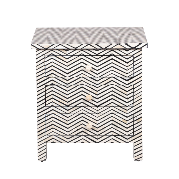 Bone Inlay Large 3 Drawer Bedside - Thin Zig Zag - Abacus and Hunt