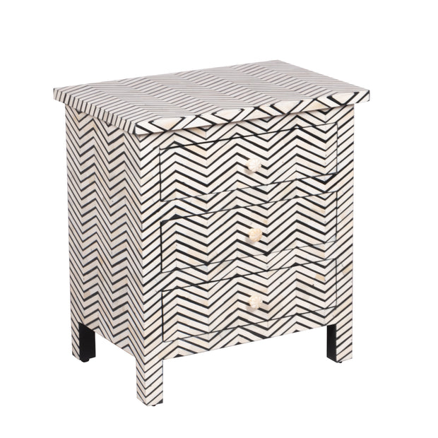 Bone Inlay Large 3 Drawer Bedside - Thin Zig Zag - Abacus and Hunt