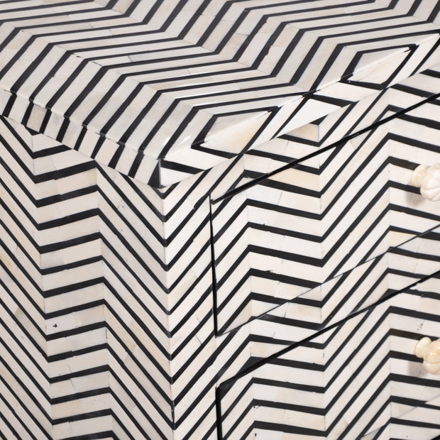 Bone Inlay Large 3 Drawer Bedside - Thin Zig Zag - Abacus and Hunt