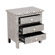 Bone Inlay Large 3 Drawer Bedside - Thin Zig Zag - Abacus and Hunt