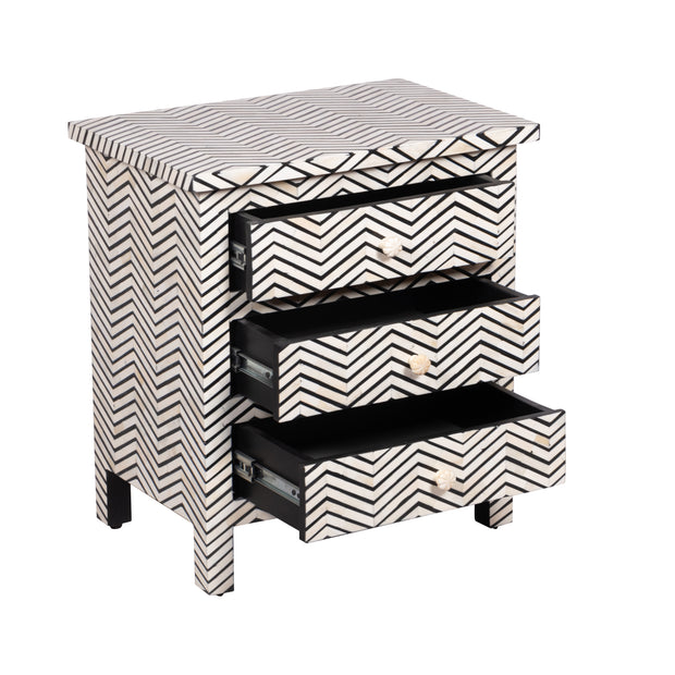 Bone Inlay Large 3 Drawer Bedside - Thin Zig Zag - Abacus and Hunt