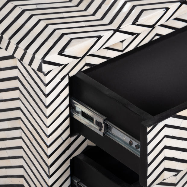 Bone Inlay Large 3 Drawer Bedside - Thin Zig Zag - Abacus and Hunt