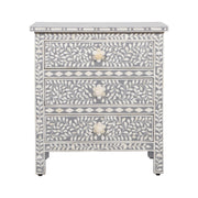 Bone Inlay Large 3 Drawer Bedside - Light Grey Floral