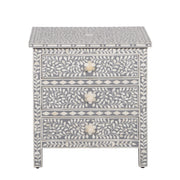 Bone Inlay Large 3 Drawer Bedside - Light Grey Floral
