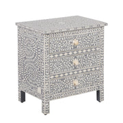 Bone Inlay Large 3 Drawer Bedside - Light Grey Floral