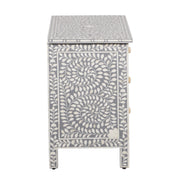 Bone Inlay Large 3 Drawer Bedside - Light Grey Floral