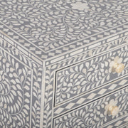 Bone Inlay Large 3 Drawer Bedside - Light Grey Floral