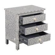 Bone Inlay Large 3 Drawer Bedside - Light Grey Floral