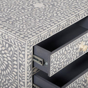 Bone Inlay Large 3 Drawer Bedside - Light Grey Floral