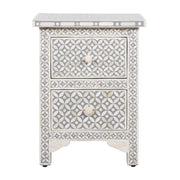 Bone Inlay Bedside, 2 Drawer Geometric Grey