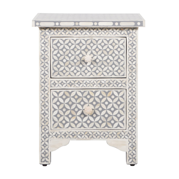 Bone Inlay Bedside, 2 Drawer Geometric Grey