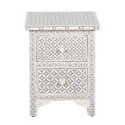 Bone Inlay Bedside, 2 Drawer Geometric Grey