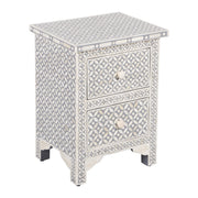 Bone Inlay Bedside, 2 Drawer Geometric Grey
