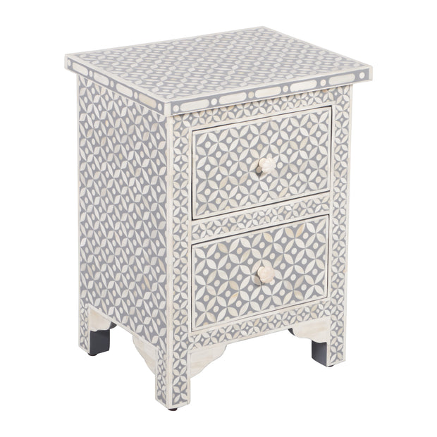 Bone Inlay Bedside, 2 Drawer Geometric Grey