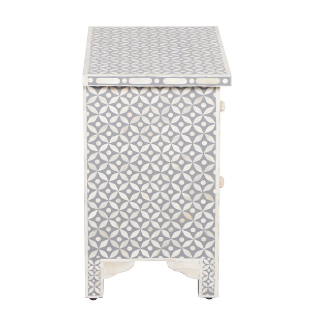 Bone Inlay Bedside, 2 Drawer Geometric Grey