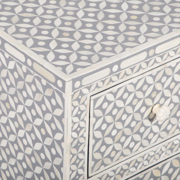 Bone Inlay Bedside, 2 Drawer Geometric Grey